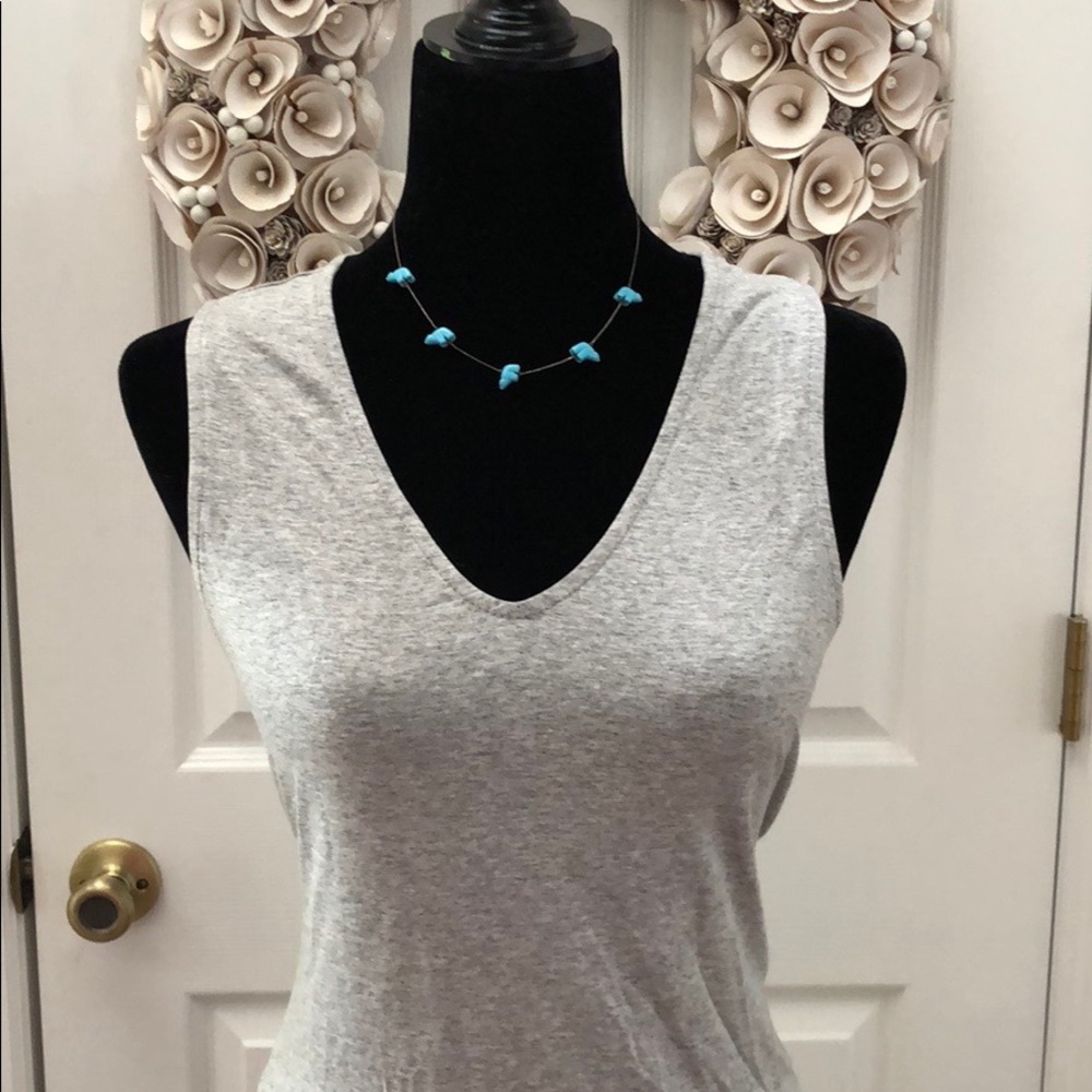 Light Grey Midi vneck asymmetrical dress - Picture 2 of 5